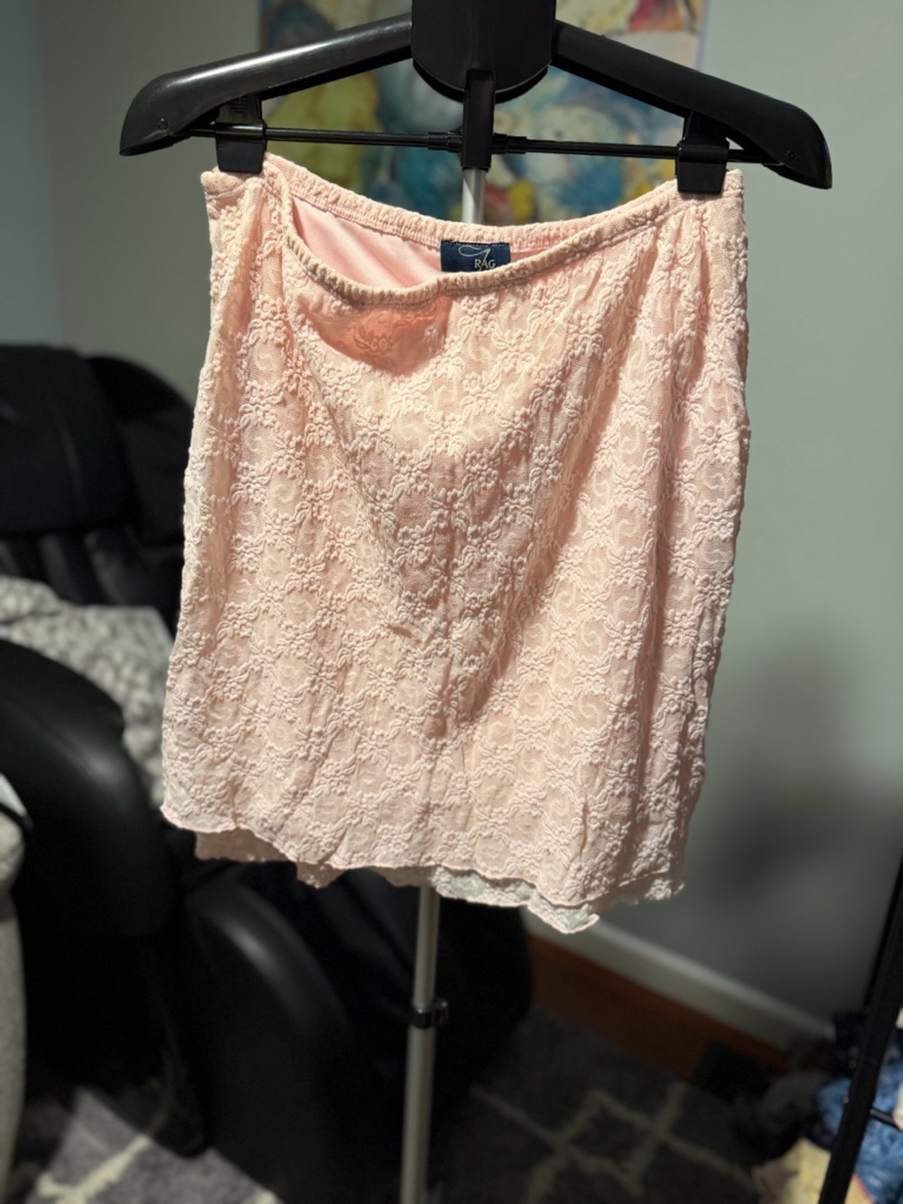 Pink lace Y2K boho knee length skirt low rise high rise L/XL